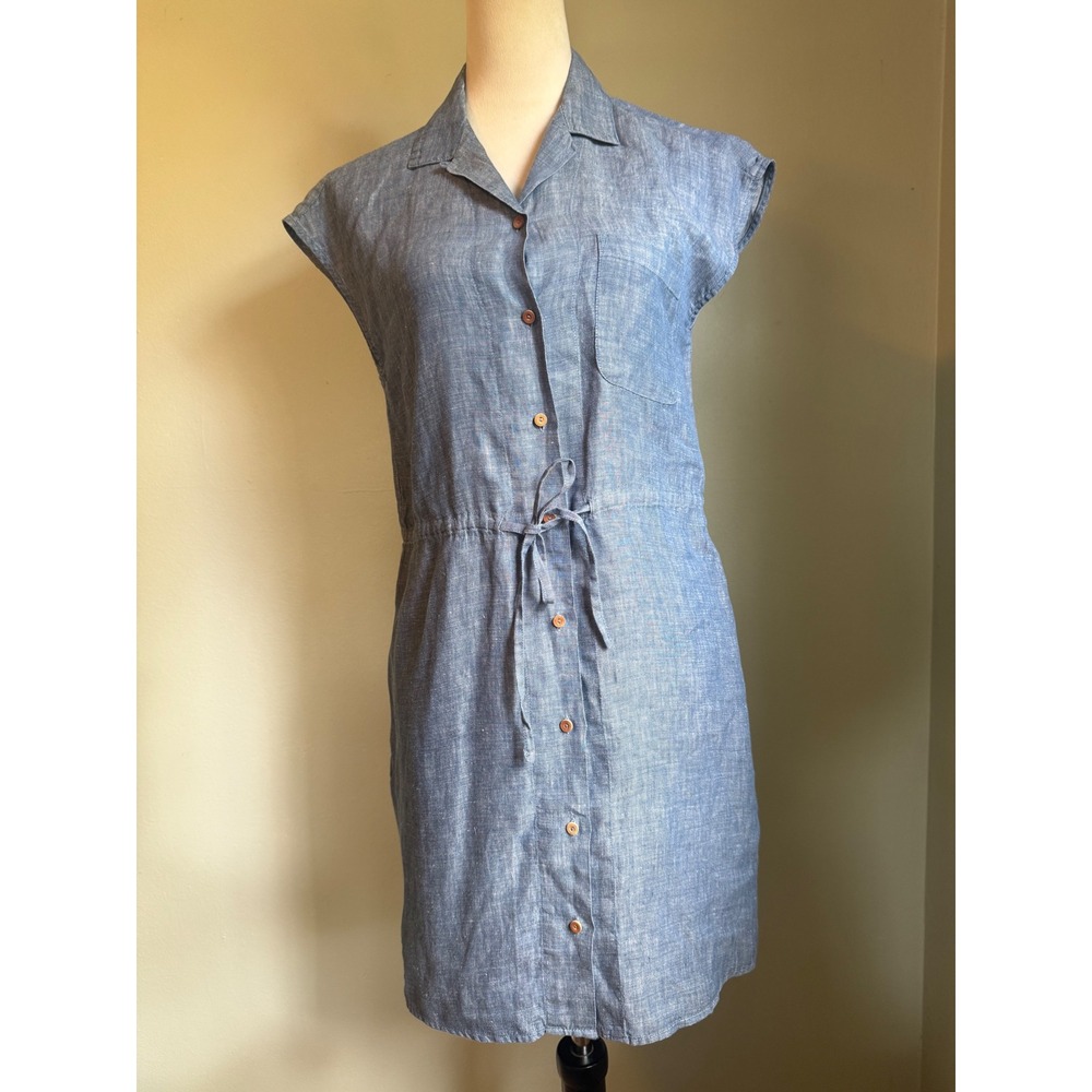 Steven Alan Blue Linen Button  Drawstring  Shirt Dress 4 preppy nautical classic